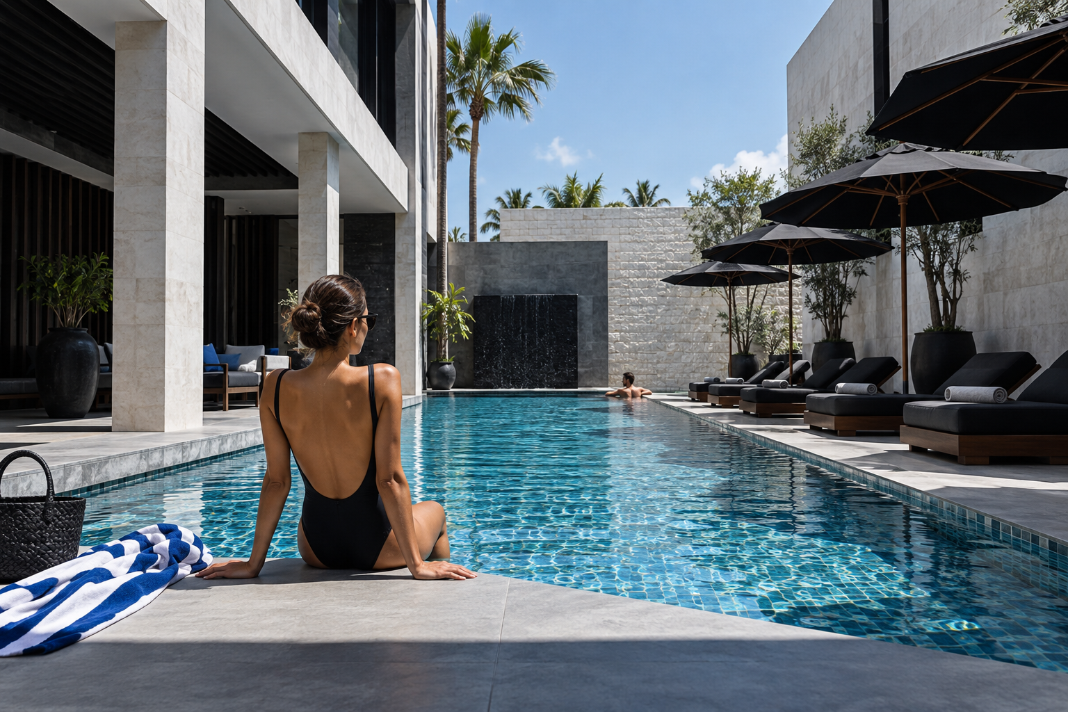Guests relaxing beside Asa Seminyak's modern pool